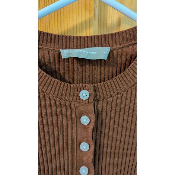 Everlane The Ribbed Cropped Cardigan in Cocoa Brown, Size XS - Picture 3 of 3